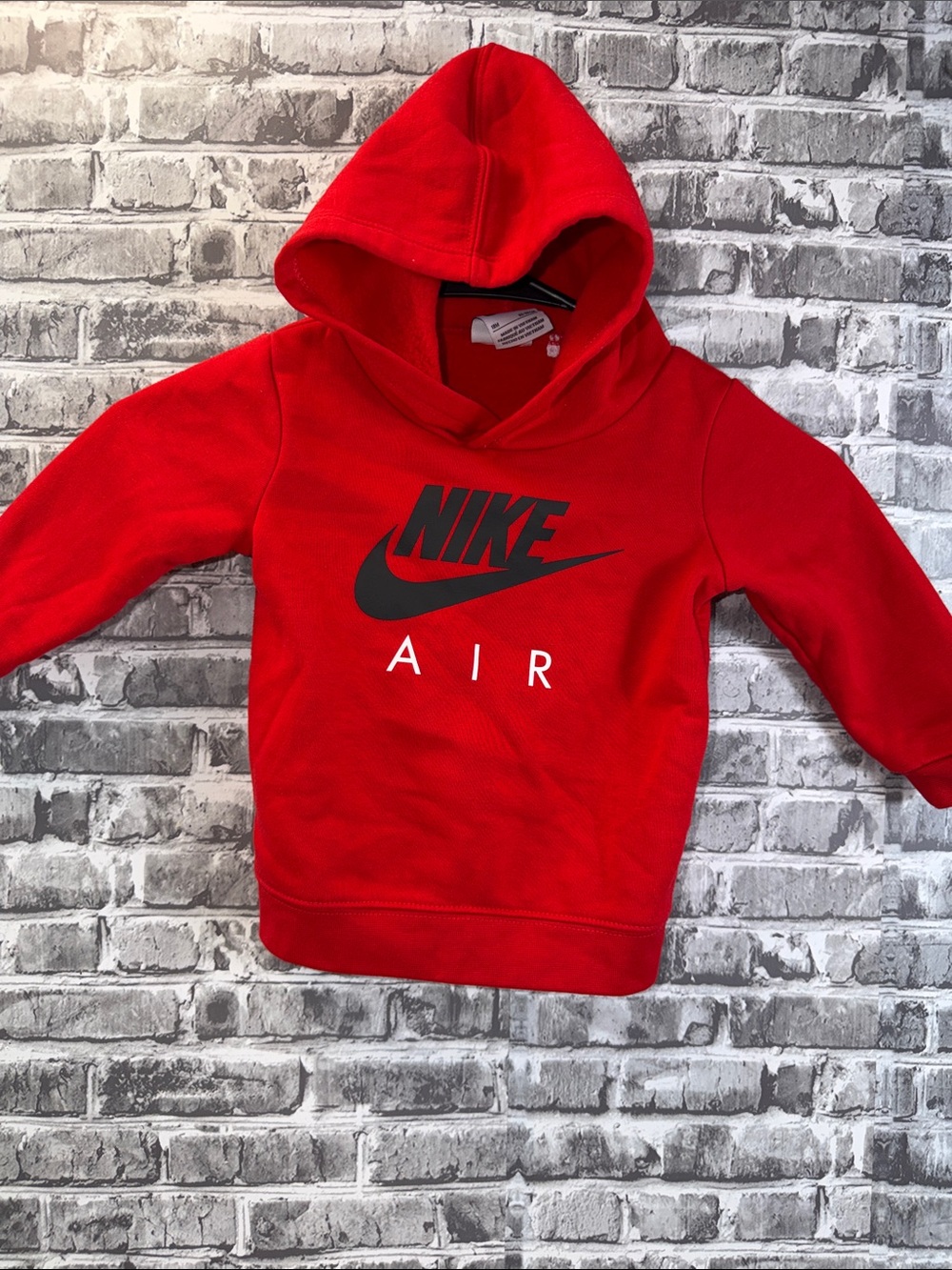 Baby boy's Nike Red Pullover Hoodie with Black Nike Air Logo